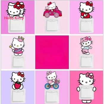 Hello Kitty Édes Dekoratív Kapcsoló Matrica falmatrica Vicces Minták gyerekszoba Nappali Matricák