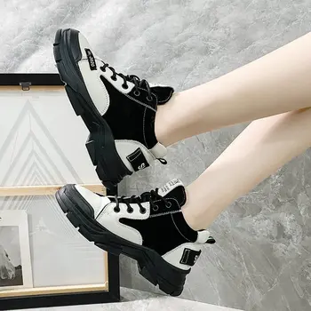 2020-ra az új lapos cipő női sekély Kerek Talpig Csipke-Up ék fekete cipők Tavaszi/Őszi alkalmi zapatos de mujer női cipő PU