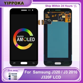 J320F Super AMOLED Samsung Galaxy J320 J3 2016 LCD J320H J320FN J320M Kijelző érintőképernyő Digitalizáló Összeállítás Alkatrészek J320 LCD