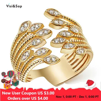Visisap Sárga Arany Színű, Állítható Gyűrű Női Luxus Toll Alakú Aranyozott Gyűrű Évfordulóra Ajándékok Nagykereskedelmi Ékszerek B2330