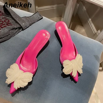 Aneikeh Női Cipő Tavaszi/Őszi ÚJ Hegyes Toe Vékony Sarkú Patchwork Klasszikusok Pillangó-Csomót Sandalias Mujer Femmes Shoes