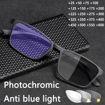 Férfi Átmeneti Olvasó Szemüveg Photochromic Anti Kék Fény Presbyopic Szemüveg Női Divat Anti-fáradtság Számítógépes Szemüveg +25