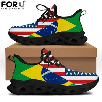 FORUDESIGNS Cipő Alkalmi Lakások Fény Cipők, Brazília, USA, Amerikai Zászló Tengerész Mintás Csipke Kényelmes Cipő