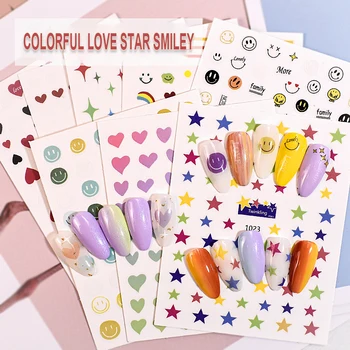 1DB Smiley gél köröm matricák, matricák design, kiegészítők, dekorációk aranyos Szív alakú csillagok
