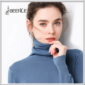 BEENLE Őszi Téli Női Garbó Pulóver egyszínű slim divat mélypont ing, slim alkalmi pulóver