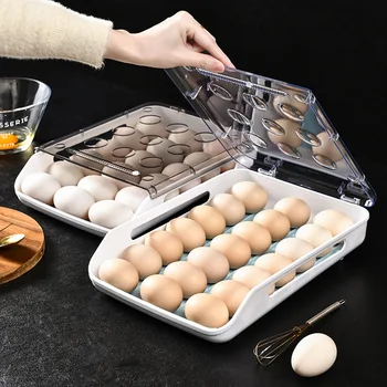 A tojásos doboz, műanyag, átlátszó automatikus dia overlay fedéllel háztartási tojás jogosultja hűtőszekrény befejező tojás tároló doboz