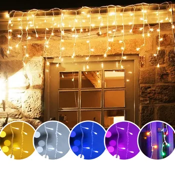5M Karácsonyi Koszorú Jégcsap LED Függöny String Fények, Bágyadtság 0.4-0.6 m Kültéri Eresz Kert Utca Dekoráció Ünnepi Fény