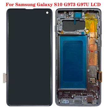 Eredeti AMOLED G9730 LCD Samsung Galaxy S10 LCD Kijelző érintőképernyő Képkeret Digitalizáló Közgyűlés S10 G973F LCD Javítás