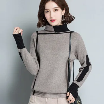 Femme Elasztikus kiváló minőségű, Kötött pulóverek Női Garbó Pulóver, Hosszú Ujjú Blúz Alkalmi Ruhácska Őszi téli Pulóver
