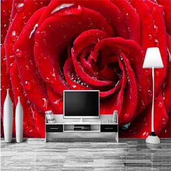 beibehang egyedi tapéta tekercs HD világos vörös rózsa nappali Hotel TV kanapé hátteret, falfestmény, háttérkép, 3d fali papírokat lakberendezés