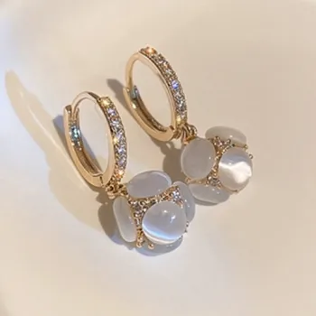 2021Korean Sokszögű Ezüst Tű Labdát Geometrikus Fülbevaló Divat Aranyos Opál Strasszos Hortenzia Fülbevaló Női Ékszerek