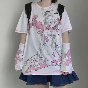 Japán Streetwear E Lány Anime Tshirt Ruhát A Karját Borító Grafikus Felső Harajuku Aranyos Nyári Felsők Női 2022 Póló