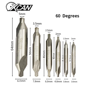 XCAN HSS Kombinált Center Fúrók 60 Fokos Countersinks Szög Kicsit Meghatározott 1.0 mm 1,5 mm 2,0 mm 2,5 mm 3,5 mm-es, 5mm Fém Fúró