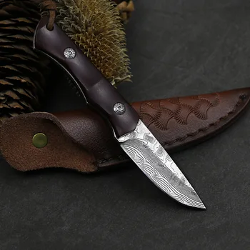 Kerti eszköz Damaszkuszi acél Fix Penge kés magas keménységű éles késsel Kemping önvédelmi eszköz kés szantálfa kezelni