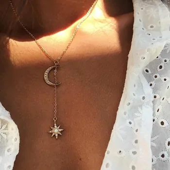 Bohém Hold, Csillag Crystal Tassel Medál Nyaklánc Vintage Többrétegű Hölgyek Nap Kulcscsont Nyaklánc, Divat Ékszerek 2020 Ékszerek