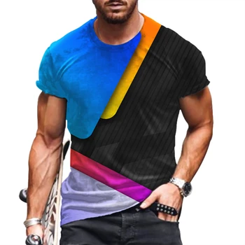 A férfiak 3D nyomtatott rövid ujjú póló alkalmi O-nyakú póló nyári modern stílusú, kreatív design személyiség nagy méretű póló