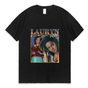 Forró Eladó Póló Pár Népszerű Stílus Nyári Pamut Felsők Lauryn Hill Nyomtatás Túlméretes póló Férfi Női Utcai Fekete Rövid Ujjú