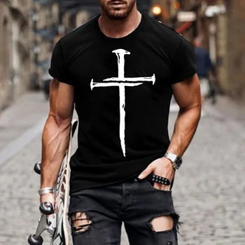 A férfiak Jézus Krisztus Kereszt 3D Nyomtatott póló Nyári Alkalmi Összes mérkőzés Divat Rövid ujjú Túlméretes Kerek Nyak Utcai Viselet