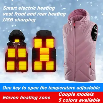 téli párok 11 zóna dual control levehető kupak intelligens fűtési mellény a nők elektromos fűtés mellény vastag kabát, Egyéni Fűtés Mellény