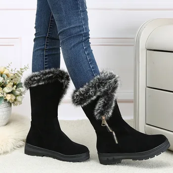 női téli cipő női Középső hordó csizma az új 2 szín divat alkalmi divat lapos meleg nő hó csizma ingyenes szállítás