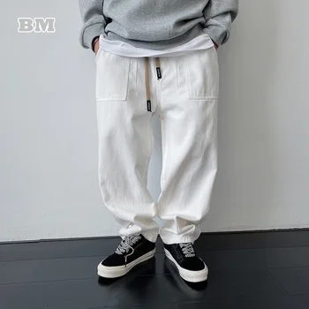 2021 Japán Streetwear Laza Egyenes Nadrág Férfi Ruházat Koreai Egyszínű Zöld Hadsereg Pár Alkalmi Hárem Nadrág