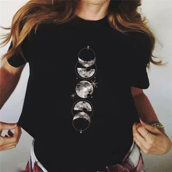 Új Vicces Hold Nyomtatás Póló Nők 90-es évek Ruha Alkalmi Női Aranyos Nyomtatás Utazási Divat Ruhák Grafikus Tshirt Harajuku Felső