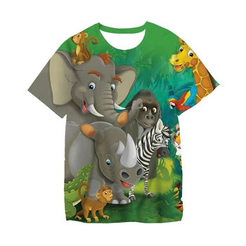 Nyáron a Gyerekek 3D-s Rövid Ujjú Szabadidő póló Állat, Oroszlán, Tigris, Farkas, Elefánt Nyomtatott Fiúk Lányok póló, Gyerek Divat Tshirt
