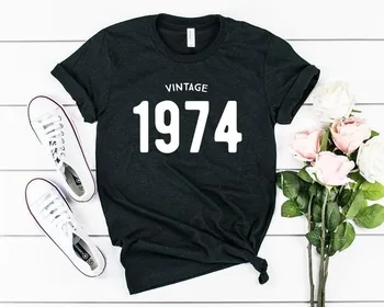 100% Pamut Női Póló Vintage 1974 Nyomtatott Tshirt Női Rövid Ujjú Póló Női Női Felsők Ruhát Camisetas Mujer