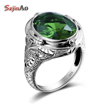 Szjinao Zöld Smaragd Gyűrű 925 Sterling Ezüst Esküvői Engagemet Ékszer, Drágakő, Ovális Victoria Fél A Nők Gyári Tartozékok