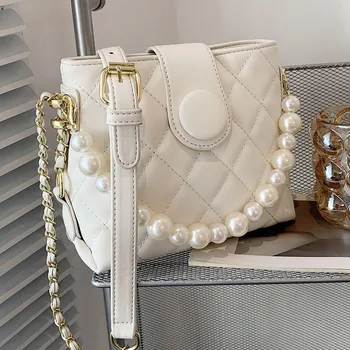 Gyémánt mintás női válltáskák kis Gyöngy lánc Tervező Vödör Kors Táskák Luxus márkák, Divat, női táska fehér