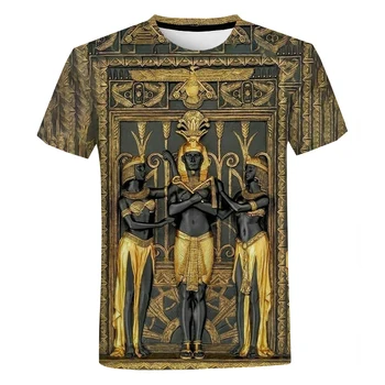 Ókori Fekete Egyiptomi Művészet 3D Nyomtatás Póló Unisex Divat Népszerű Alkalmi, Rövid Ujjú Ókori Egyiptom Klasszikus Streetwear Maximum