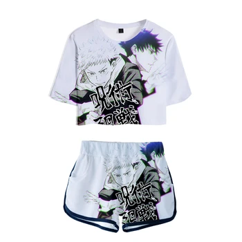 3D-s anime Jiu-Jitsu kaisen lány két darab nyári rövid póló nadrág női alkalmi utcai sportruházat tops and nadrág