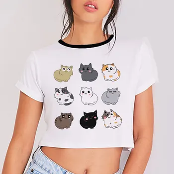Nyáron Új Japán Stílus Harajuku Póló Esztétikai Aranyos Hat Állatok Női T-Shirt Rövid Ujjú O-Nyak Crop Top Tshirts Vogue 2020