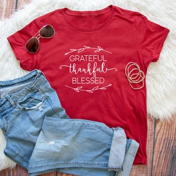 A nők Hálás Hálás Áldott Keresztény póló Unisex O-Nyak Vallási Egyház Tshirt Divat Nyári Tumblr Grafikus Pólók Felsők