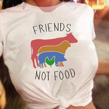 A barátok nem élelmiszer Harajuku póló női póló vegetáriánus ing vegetáriánus természetes rajzfilm ing, rövid ujjú grafikus póló