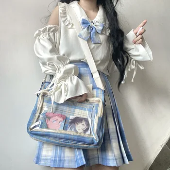 Aranyos Kockás Ita Táska válltáska Kors Lányok Japán Táska Iskola Nők Anime Jelvény Itabag Tartozékok Totál Aranyos