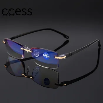 Új High-end Gyémánt Vágás Szemüveg Anti Kék Fény keret nélküli nők férfiak Szemüveg Olvasó Szemüveg+1.0+1.5+2.0+2.5+3.0+3.5+4.0