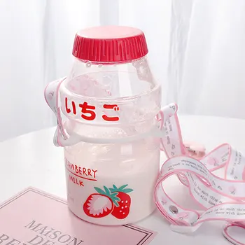 480ml Gyümölcs stílus műanyag vizes palackot a Hordozható palack Aranyos szivárgásmentes utazási ivóvíz palack Shake kupa Lány Kölyök
