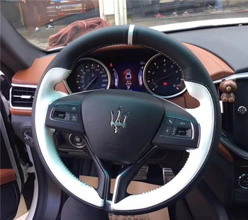 A Maserati Ghibli Levante Quattroporte DIY kézzel varrott bőr, velúr autó kormánykerék borító