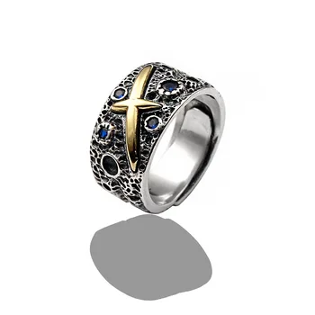 Igazi 925 Sterling Ezüst Csillagos égen Ring a Férfiak Állítható Gyűrű, mint Tiszta Ezüst, Punk Rock Férfi Gyűrű Gótikus Halloween Ékszer Ajándék