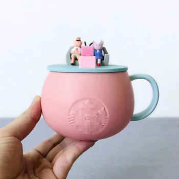 A Logó Aranyos Rózsaszín Lány Szíve Rajzfilm fedéllel Disznó Egy Matt Kerámia Csésze Kávét Forró Italt Kupa