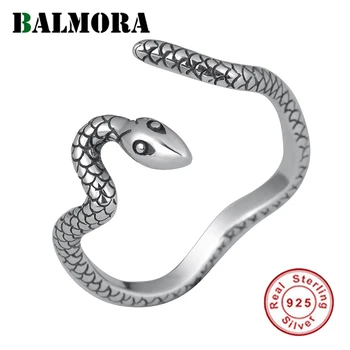 BALMORA 100% 925 Sterling Ezüst Kígyó Gyűrű A Férfiak a Nők Retro Nyitva Állítható Gyűrű Rakható Nyilatkozat Gyűrű, Ékszerek Hurok Ajándék