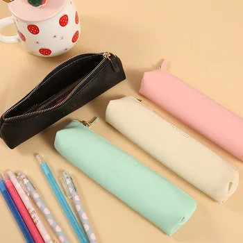 Egyszerű, aranyos tolltartó PU bőr ceruza, táska egyszínű toll esetben Iskolai felszerelés tároló táska Lányok, toll, táska ajándék gyerekeknek