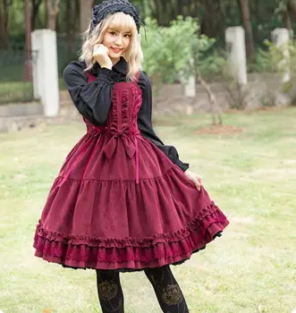 Őszi téli édes lolita ruha vintage csipke bowknot viktoriánus ruha, aranyos lány, gothic, lolita jsk loli cosplay