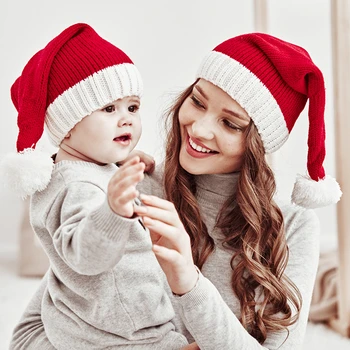 Szülő-Gyermek Karácsonyi Kalap Navidad Aranyos Pom-Pomot Gyerekeknek Beanie Kalap Labdát, A Baba Anyja Meleg Kötött Sapka Új Év 2022